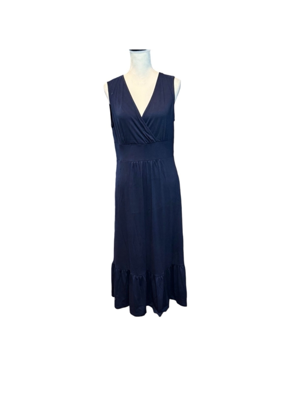 Women's Navy Maxi Dress Size l suplice neck ruffle bottom